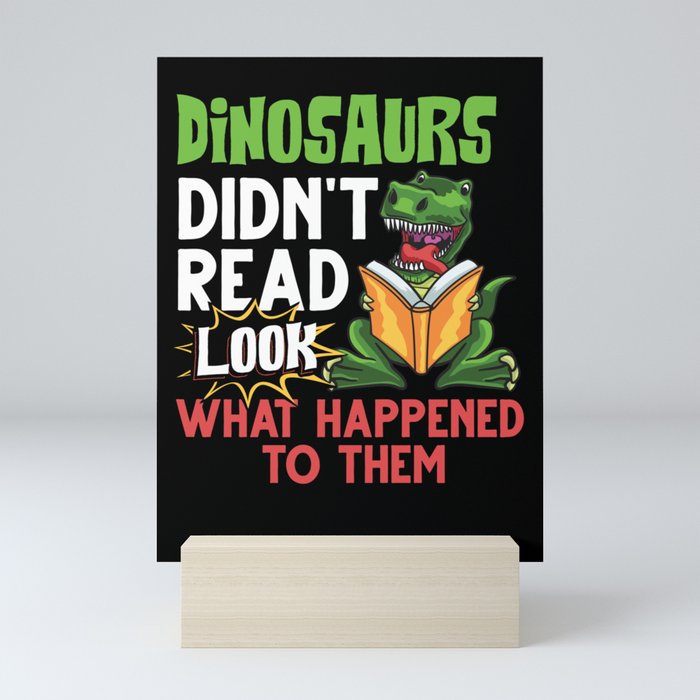 Dinosaur Book Reading Rex Read Funny Reader Mini Art Print