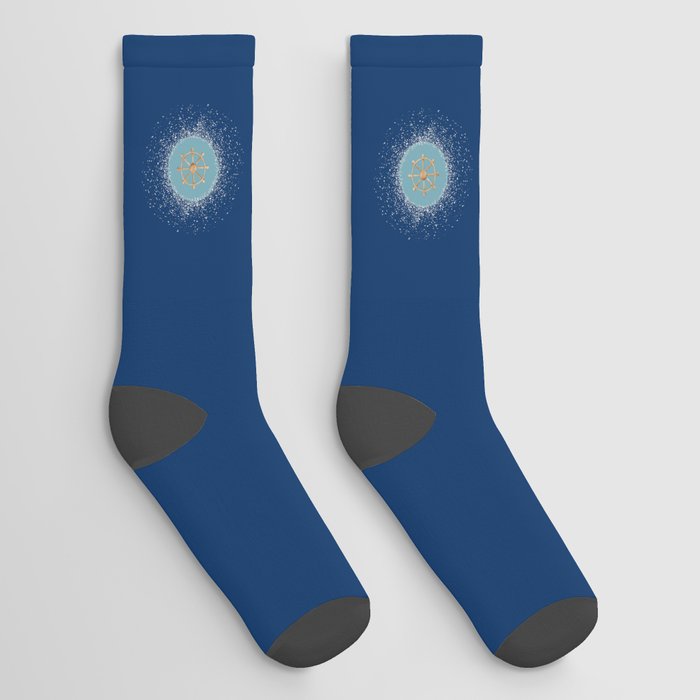 Steering Ship and Blue Circle on Navy Blue Socks