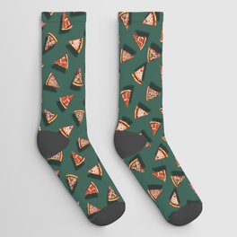 Pizza Party Pattern - Floating Pizza Slices on Teal Socks