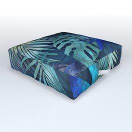 Mystic Blue Jungle Watercolor Painting Outdoor Floor Cushion