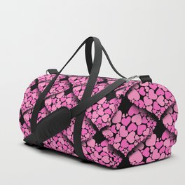 When Hearts Meet Together Pattern - Girly Pink Hearts (On Black) Duffle Bag