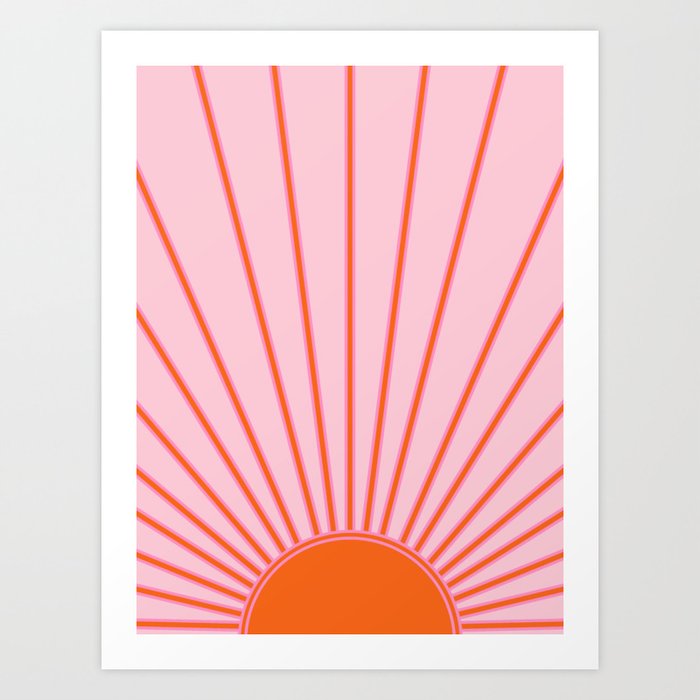 Sun Print Sunrise Sunshine Pastel Pink And Orange Retro Sun Wall Art Vintage Boho Modern Abstract Art Print