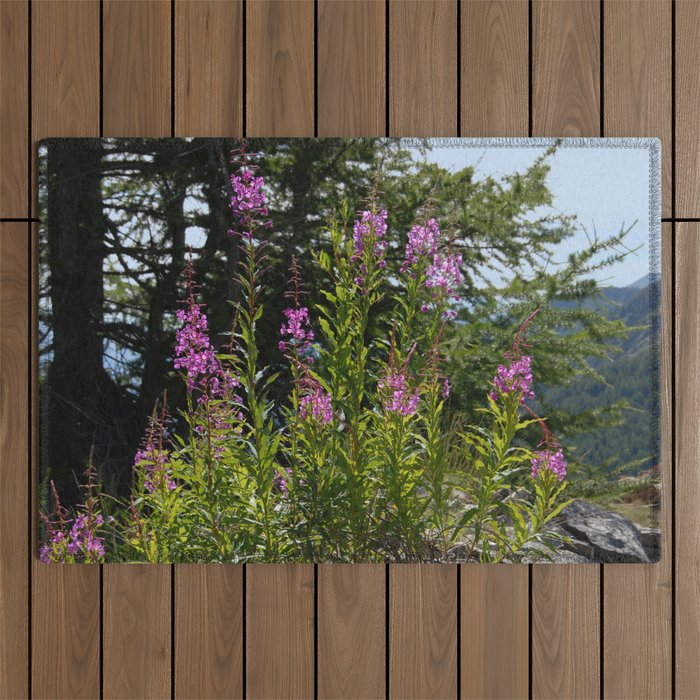 Heather Alpine Flowers Mountains Alps Outdoor Rug