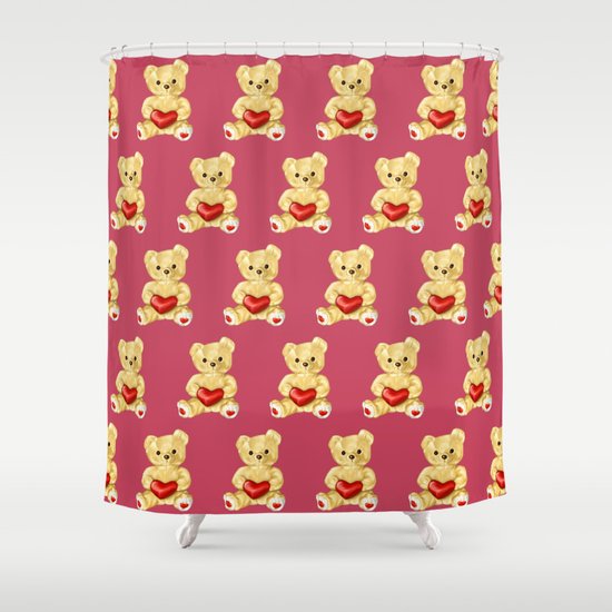 Cute Teddy Bears Pink Pattern Shower Curtain