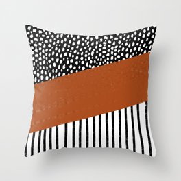 Polka Dots and Stripes Pattern (black/white/burnt orange) Throw Pillow