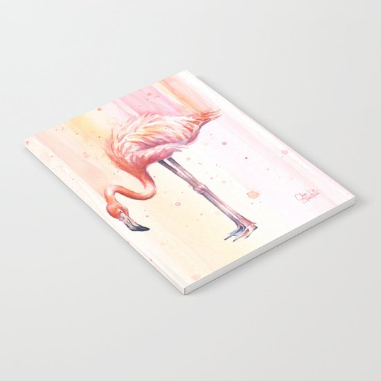 Two Flamingos Watercolor Tropical Birds Animals Notebook