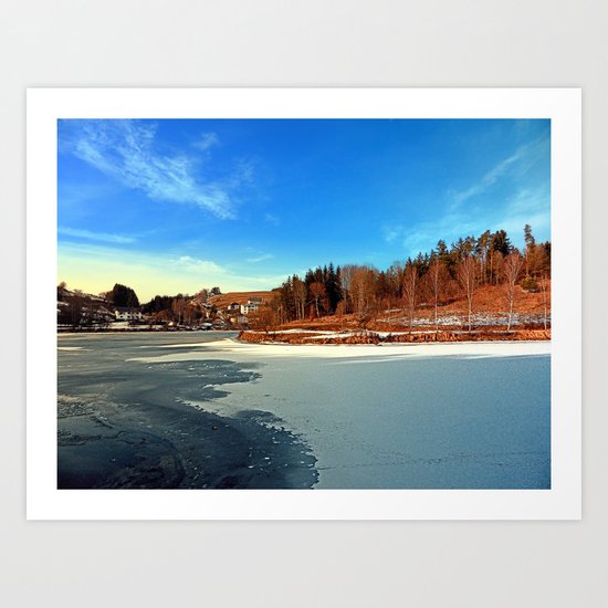 Frozen river panorama | waterscape photography Art Print