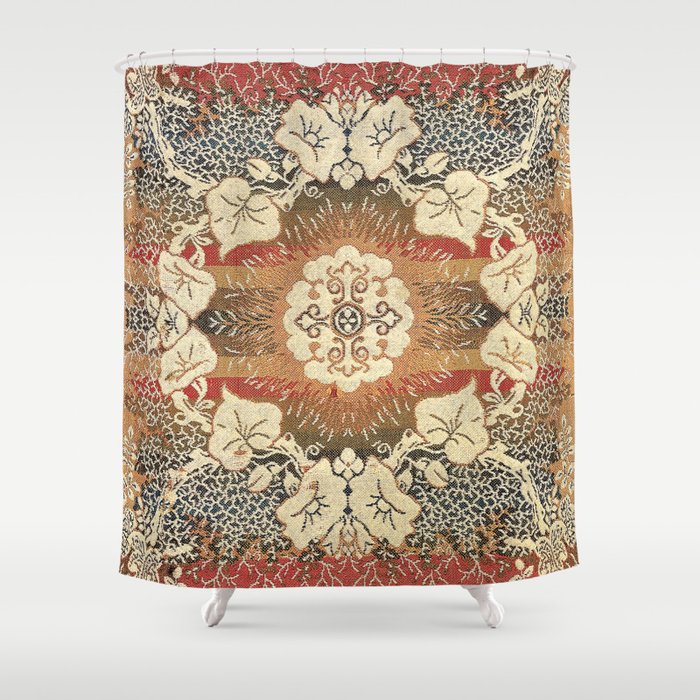 Vintage Red Floral with Leaves and Branches Shower Curtain