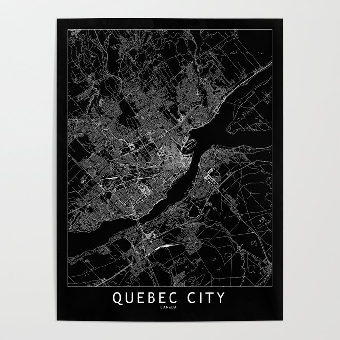 Quebec City Black Map Poster