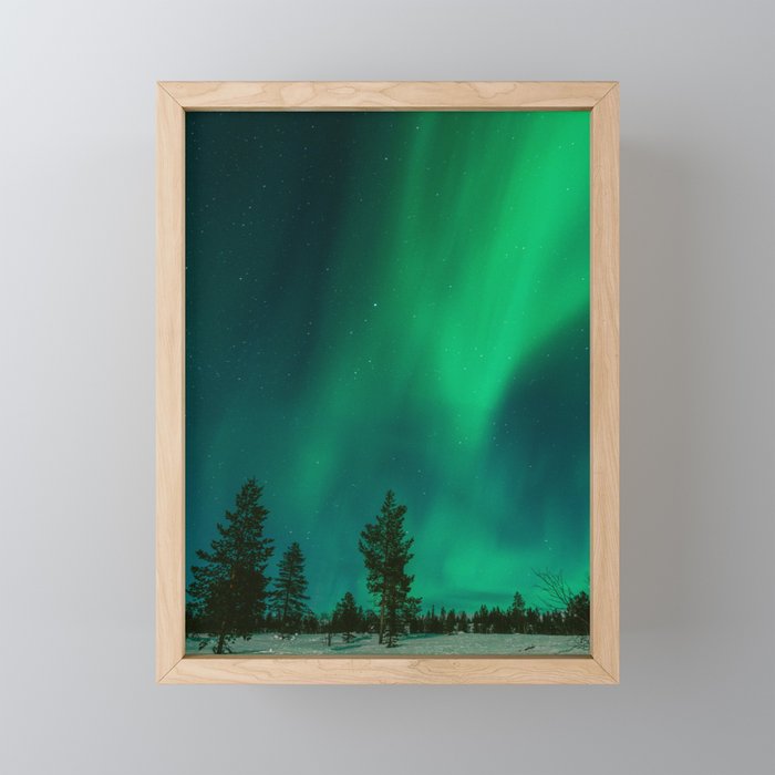 Northern Lights in Saariselkä | Winter Night in Lapland Art Print | Astro Landscape Travel Photography Framed Mini Art Print