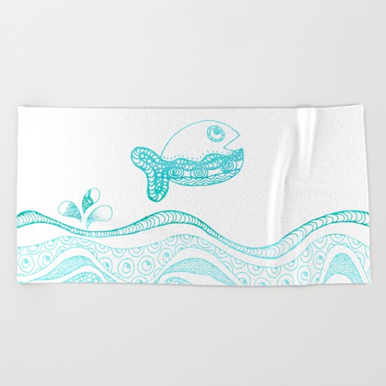 Doodle fish jumping out of the water-Maritime on #Society6 Beach Towel
