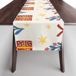 Christmas Pattern Retro Floral Gifts Star Table Runner