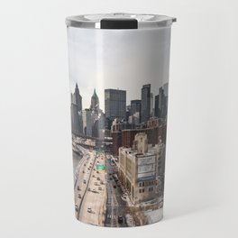 Views of New York City | Skyline and Brooklyn Bridge Through the Fence Travel Mug