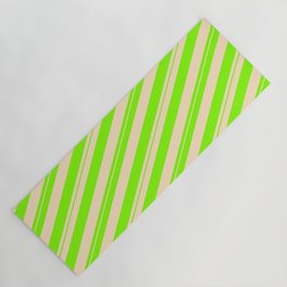 [ Thumbnail: Chartreuse and Bisque Colored Striped/Lined Pattern Yoga Mat ]