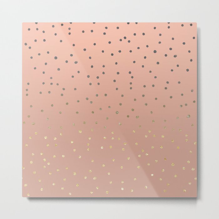 Grey Ombre Gold Glitter Polka Dots On Salmon Blush Background Metal Print By Girlytrend Society6