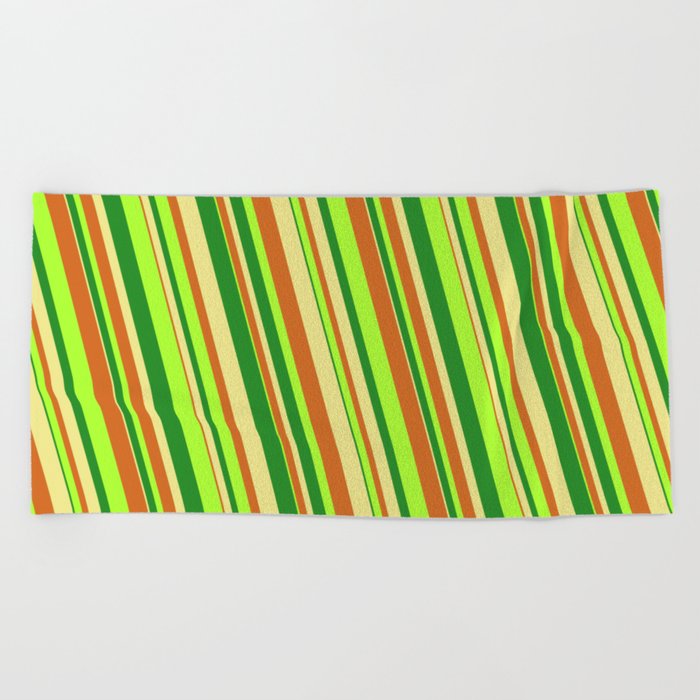 Forest Green, Tan, Chocolate, and Light Green Colored Lined/Striped Pattern Beach Towel