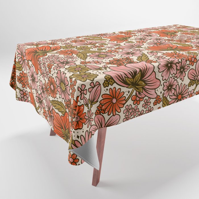 Retro Flower Power – Blush & Tan Tablecloth