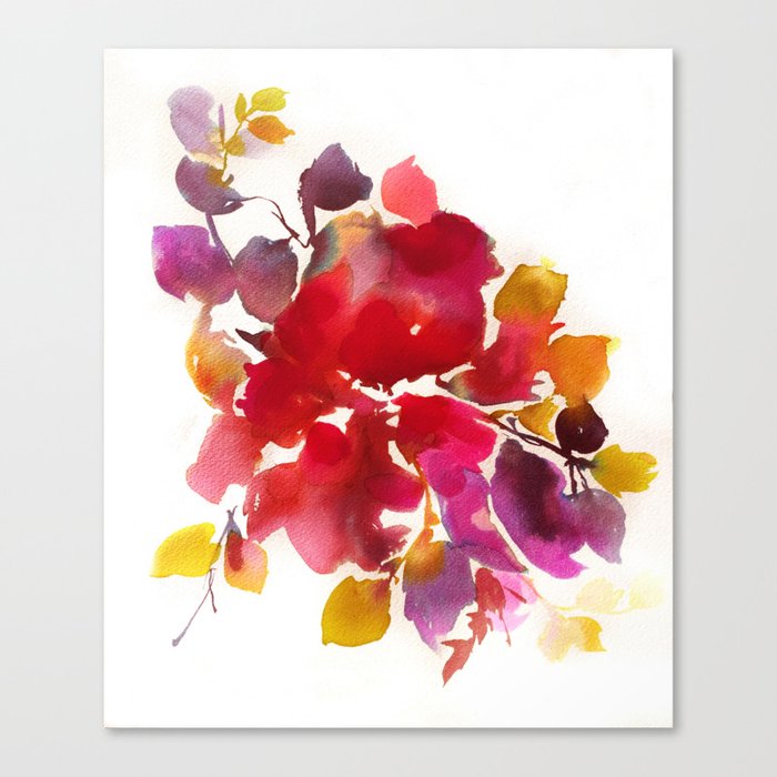 Abstract paintings, red botanical watercolor Canvas Print