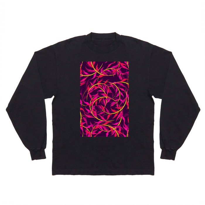 Pink & Yellow Color Leaves Pattern Long Sleeve T Shirt