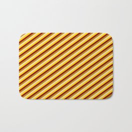 [ Thumbnail: Tan, Yellow, Dark Red, and Dark Goldenrod Colored Stripes Pattern Bath Mat ]