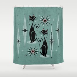Mid Century Cats and Clocks -Spearmint Custom©studioxtine Shower Curtain