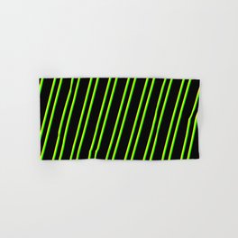 [ Thumbnail: Black, Yellow, and Lime Colored Pattern of Stripes Hand & Bath Towel ]