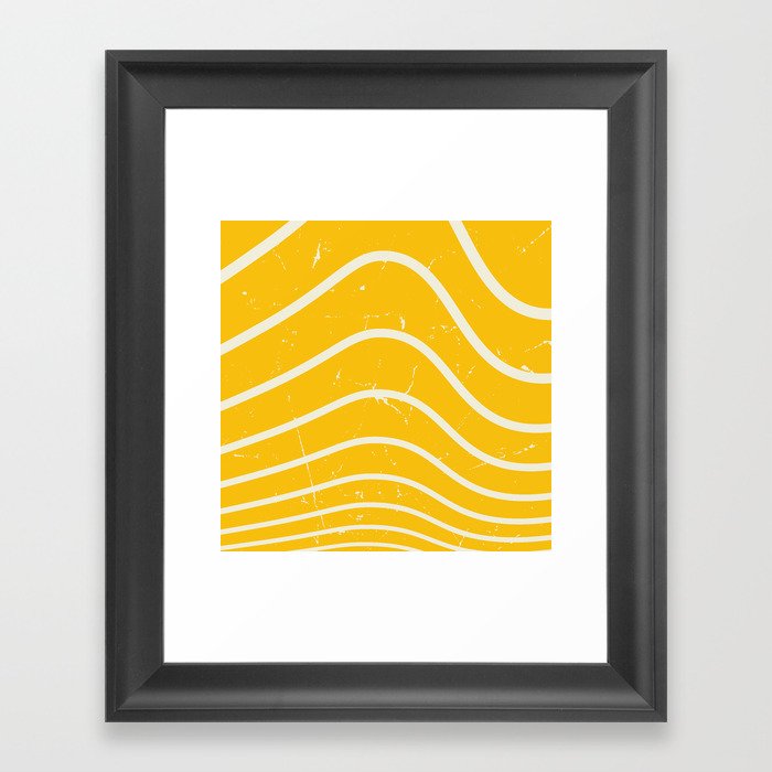 Abstract Retro Wavy lines pattern - Mikado Yellow and White Framed Art Print