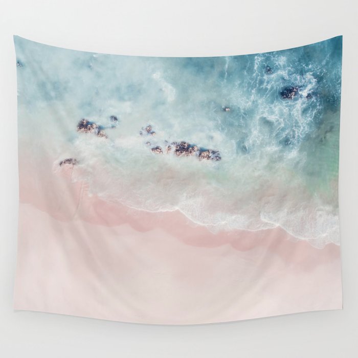 Ocean Pink Blush Beach Print - Aerial Beach - Sea Photo - Travel photography by Ingrid Beddoes Wall Tapestry