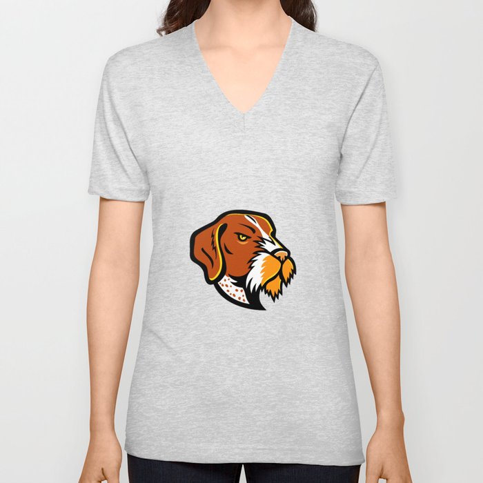 German Wirehaired Pointer Mascot V Neck T Shirt
