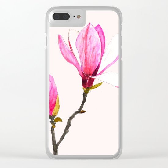 magnolia watercolor painting Clear iPhone Case