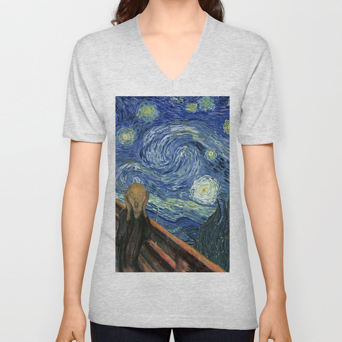 The Scream Starry Night Edvard Munch Vincent Van Gogh V Neck T Shirt