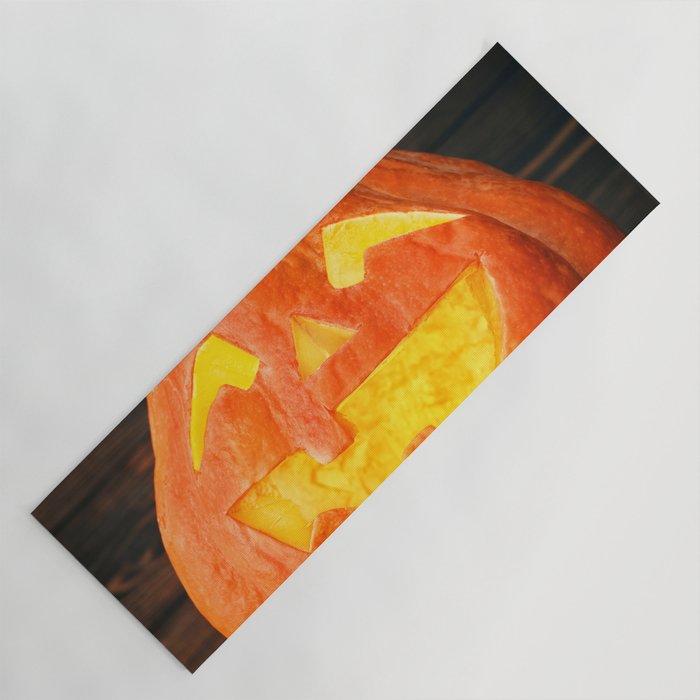 Halloween Pumpkin with Leaves on Wooden Background Yoga Mat