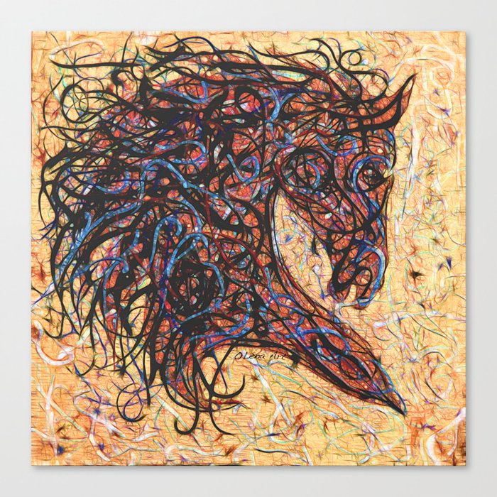 Abstract Horse Digital Ink Pollock Style Canvas Print By Olenaart