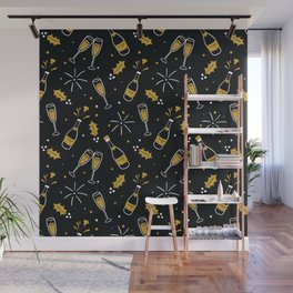 Christmas Pattern Golden Black Champagne Cheering Wall Mural