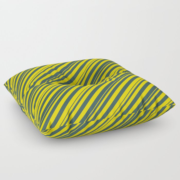 Dark Slate Gray and Yellow Colored Lined Pattern Floor Pillow