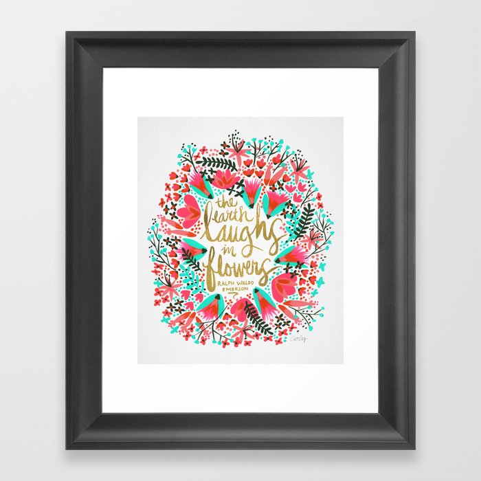 The Earth Laughs in Flowers – Pink & Gold Framed Art Print