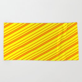 [ Thumbnail: Dark Orange and Yellow Colored Lined/Striped Pattern Beach Towel ]