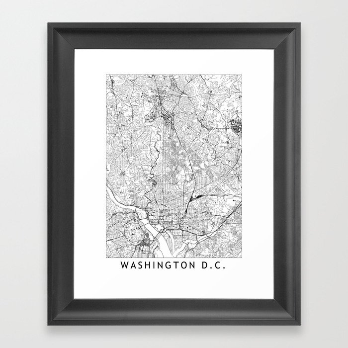 Washington D.C. White Map Framed Art Print