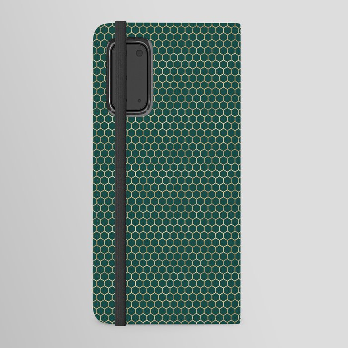 Emerald Green Gold Honeycomb Pattern Android Wallet Case