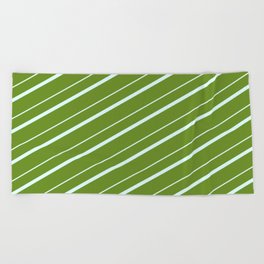 [ Thumbnail: Green & Light Cyan Colored Stripes/Lines Pattern Beach Towel ]