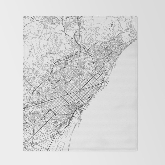 Barcelona White Map Throw Blanket By Multiplicity Society6