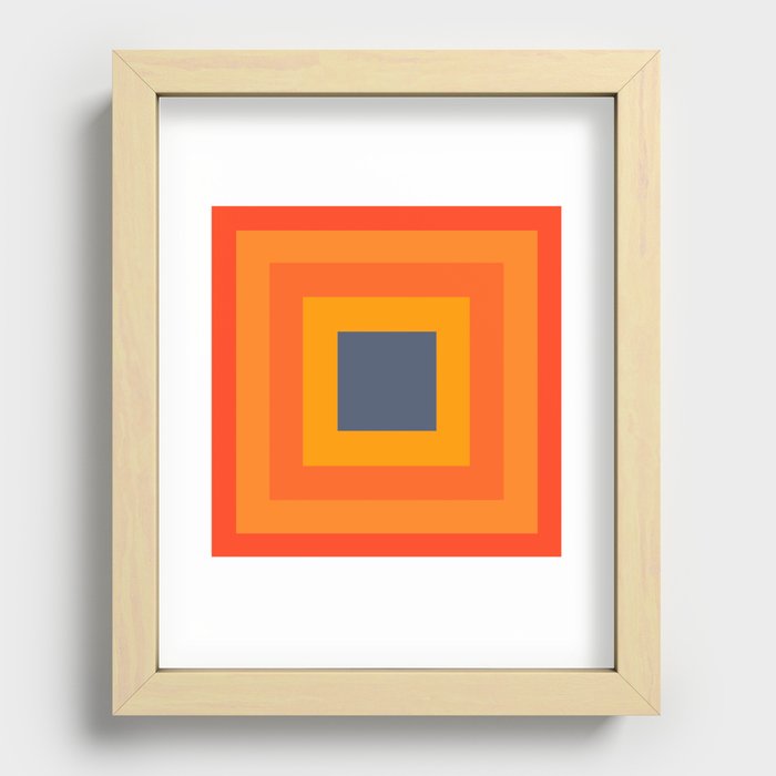 Blued - Colorful Retro Abstract Geometric Square Design Pattern Recessed Framed Print