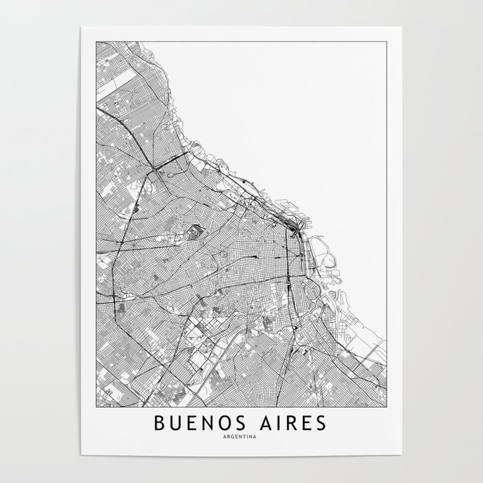 Buenos Aires White Map Poster