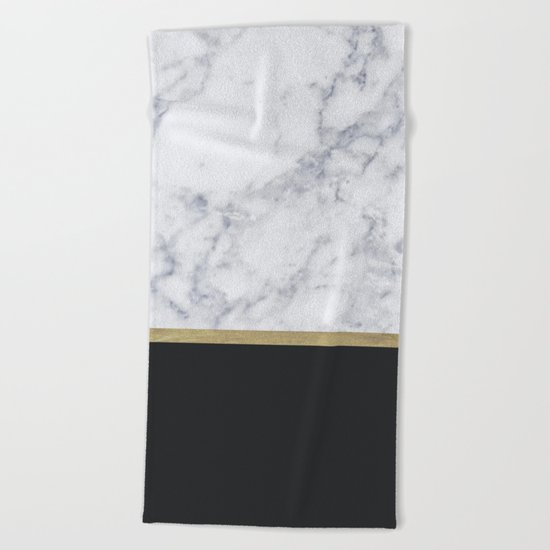 MARBLE GOLD BLACK Beach Towel
