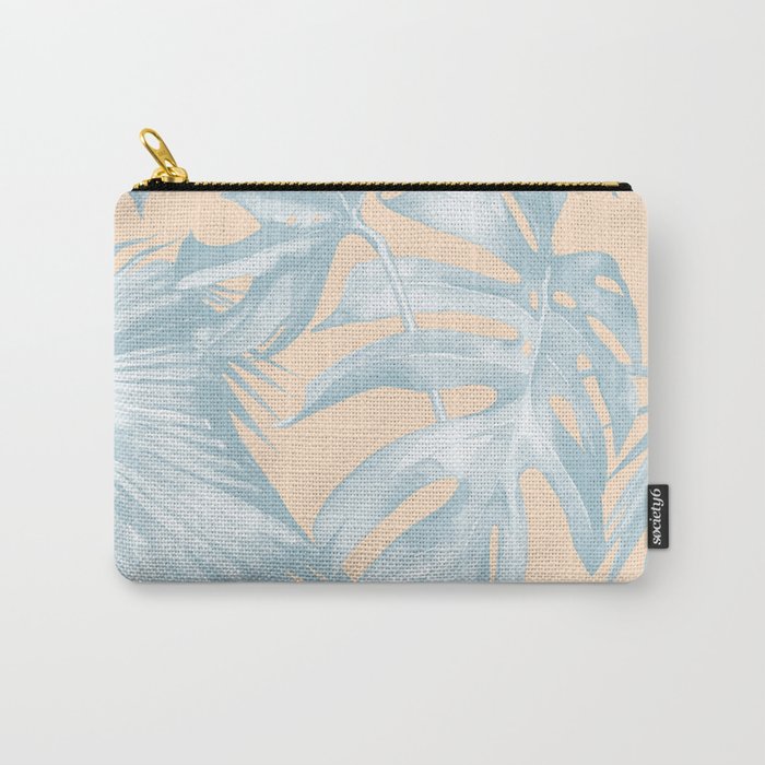 Tropical Plants Blue on Peach Coral Carry-All Pouch