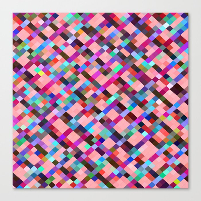 geometric pixel square pattern abstract background in pink purple blue yellow green Canvas Print