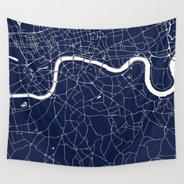 Navy on White London Street Map Wall Tapestry