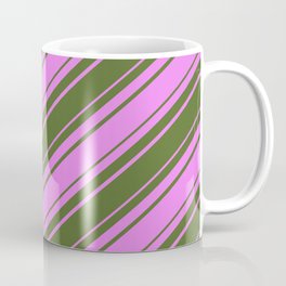 [ Thumbnail: Violet and Dark Olive Green Colored Lines/Stripes Pattern Coffee Mug ]