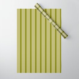 [ Thumbnail: Green and Dark Khaki Colored Pattern of Stripes Wrapping Paper ]