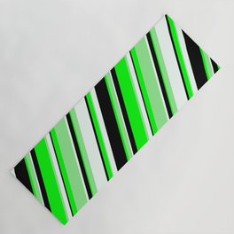 [ Thumbnail: Lime, Light Green, Mint Cream & Black Colored Pattern of Stripes Yoga Mat ]